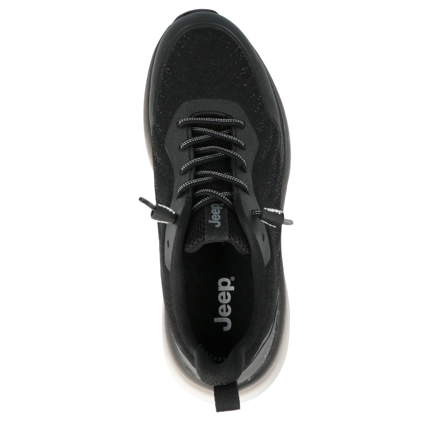 Black and white sneaker with 'Jeep' logo
