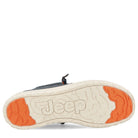 White and orange shoe sole with Jeep logo